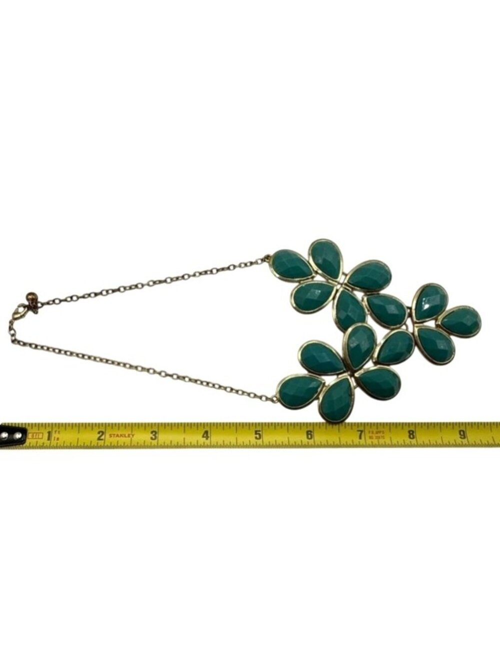 Turquoise Statement Bib Necklace Gold Tone Faceted Teardrop Boho Chic - Picture 3 of 5